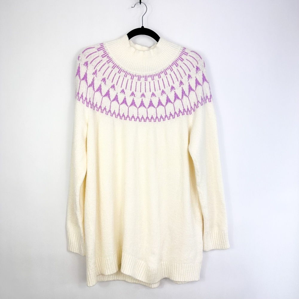 Talbots Cream & Purple Fairisle Turtleneck Sweater
